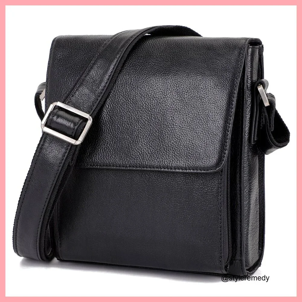 Genuine Cowhide Leather Messenger Bag Adjustable Straps YKK Zipper